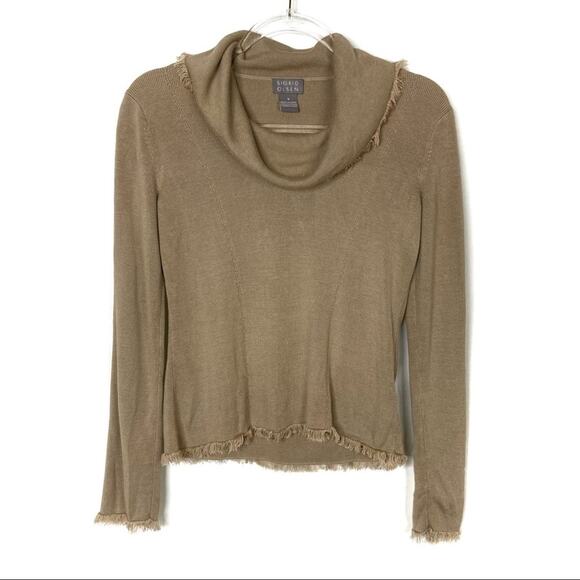 Sigrid Olsen | Y2K Tussa Silk Blend Top Tan Raw Hem Ribbed Knit Womens Small - Picture 2 of 6